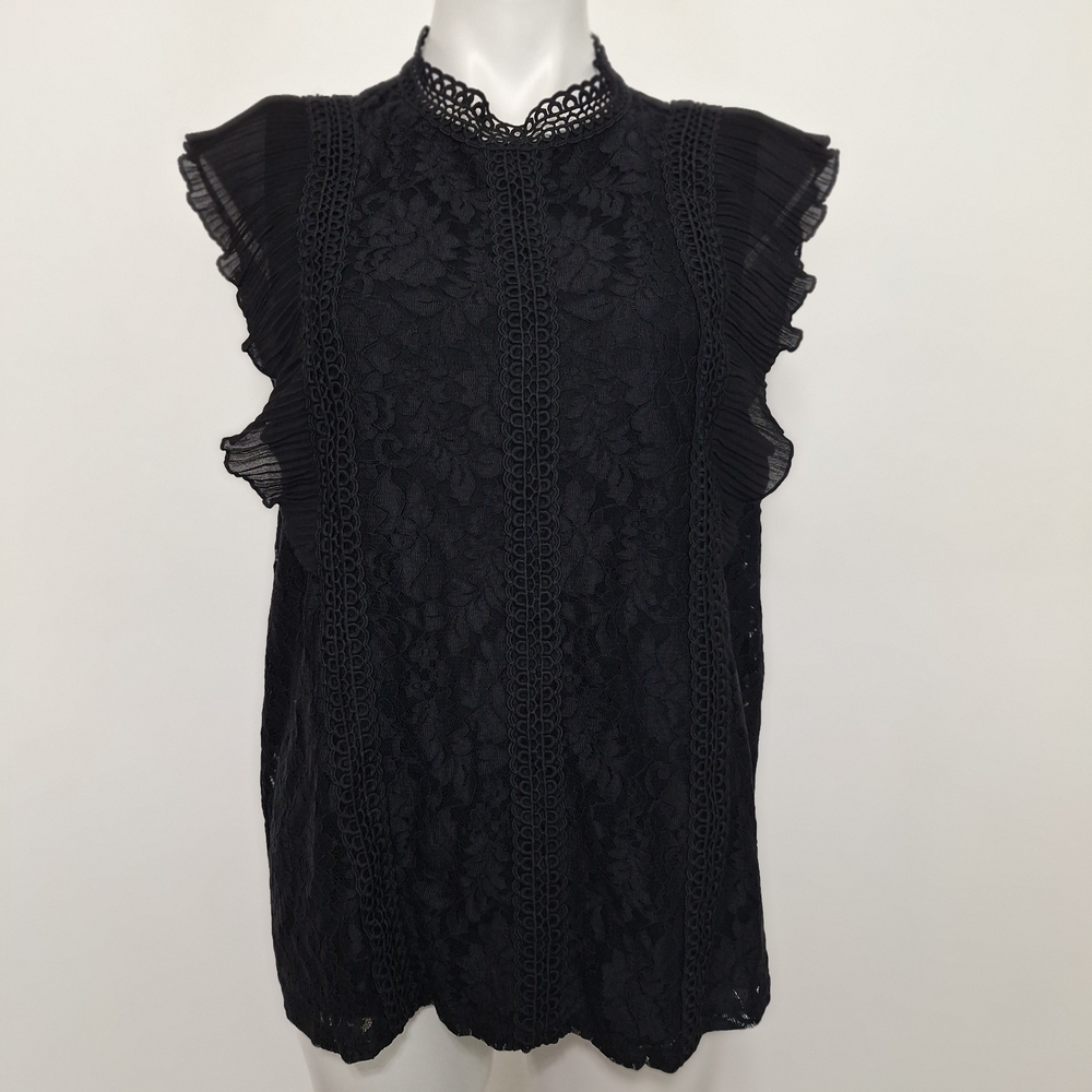 Cable & Gauge Black Romantic Goth Witchy Floral High Neck Lace Blouse Size M/L - Picture 2 of 16